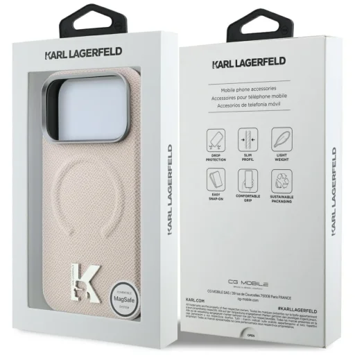 Apple iPhone 18 Pro / 17 Pro béžový Karl Lagerfeld zadný kryt so zrnitým vzorom, embosovaným krúžkom a logom Kameo MagSafe - 8
