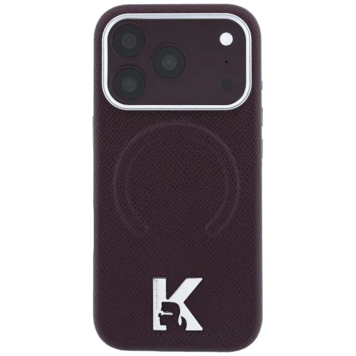iPhone 18 Pro / 17 Pro bordový Karl Lagerfeld zadný kryt so zrnitou textúrou, reliéfnym prstencom a kameo logom MagSafe - 3