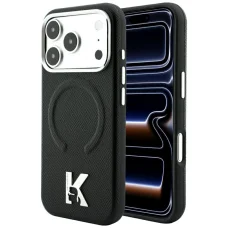 iPhone 18 Pro / iPhone 17 Pro Karl Lagerfeld zrnité, reliéfne puzdro MagSafe s logom prsteňa a kamey, čierne