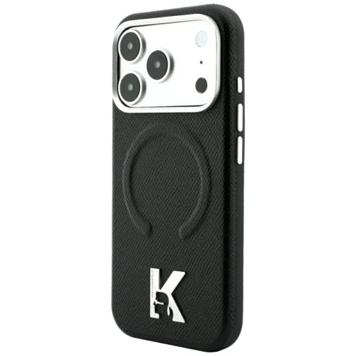 iPhone 18 Pro / iPhone 17 Pro Karl Lagerfeld zrnité, reliéfne puzdro MagSafe s logom prsteňa a kamey, čierne - 2