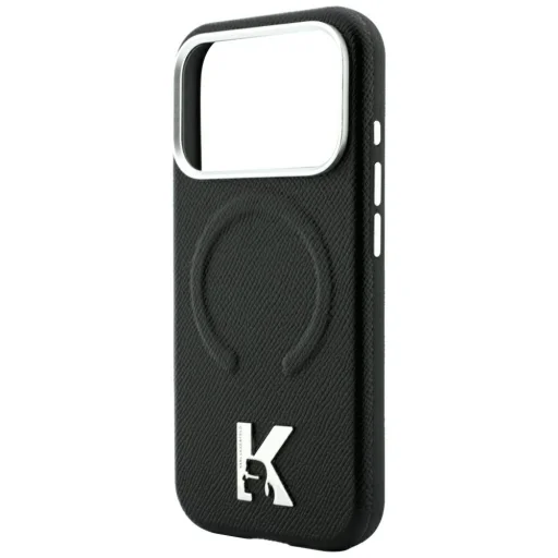 iPhone 18 Pro / iPhone 17 Pro Karl Lagerfeld zrnité, reliéfne puzdro MagSafe s logom prsteňa a kamey, čierne - 6