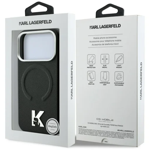 iPhone 18 Pro / iPhone 17 Pro Karl Lagerfeld zrnité, reliéfne puzdro MagSafe s logom prsteňa a kamey, čierne - 8