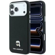 iPhone 18 Pro / iPhone 17 Pro čierny Karl Lagerfeld zrnitý Karl Head Metal MagSafe kryt