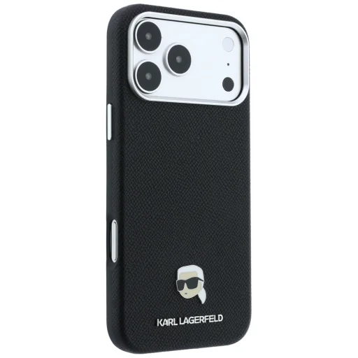 iPhone 18 Pro / iPhone 17 Pro čierny Karl Lagerfeld zrnitý Karl Head Metal MagSafe kryt - 4