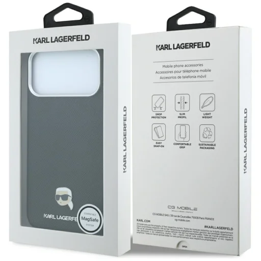 iPhone 18 Pro / iPhone 17 Pro čierny Karl Lagerfeld zrnitý Karl Head Metal MagSafe kryt - 8