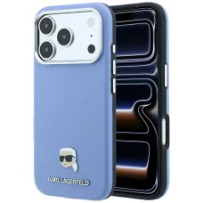 iPhone 18 Pro / 17 Pro svetlomodrý kryt Karl Lagerfeld Grained Karl Head Metal MagSafe