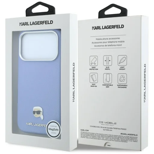 iPhone 18 Pro / 17 Pro svetlomodrý kryt Karl Lagerfeld Grained Karl Head Metal MagSafe - 8