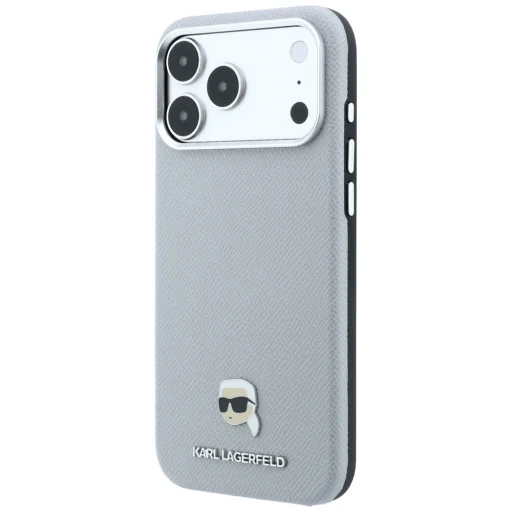 iPhone 18 Pro / 17 Pro zadný kryt – Karl Lagerfeld Grained Karl Head Metal MagSafe, sivý - 2