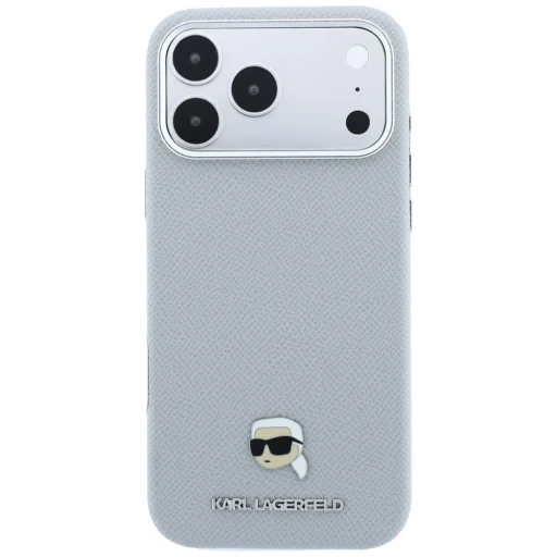 iPhone 18 Pro / 17 Pro zadný kryt – Karl Lagerfeld Grained Karl Head Metal MagSafe, sivý - 3