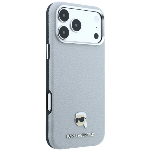 iPhone 18 Pro / 17 Pro zadný kryt – Karl Lagerfeld Grained Karl Head Metal MagSafe, sivý - 4