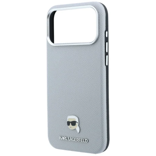 iPhone 18 Pro / 17 Pro zadný kryt – Karl Lagerfeld Grained Karl Head Metal MagSafe, sivý - 6