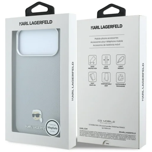 iPhone 18 Pro / 17 Pro zadný kryt – Karl Lagerfeld Grained Karl Head Metal MagSafe, sivý - 8
