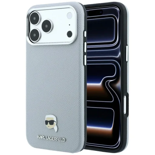 iPhone 18 Pro / 17 Pro zadný kryt – Karl Lagerfeld Grained Karl Head Metal MagSafe, sivý - 1