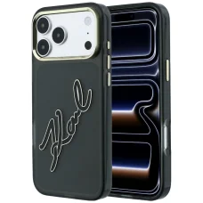 iPhone 18 Pro / 17 Pro puzdro – Karl Lagerfeld IML Big Signature, syntetická živica a kovový rám, čierne
