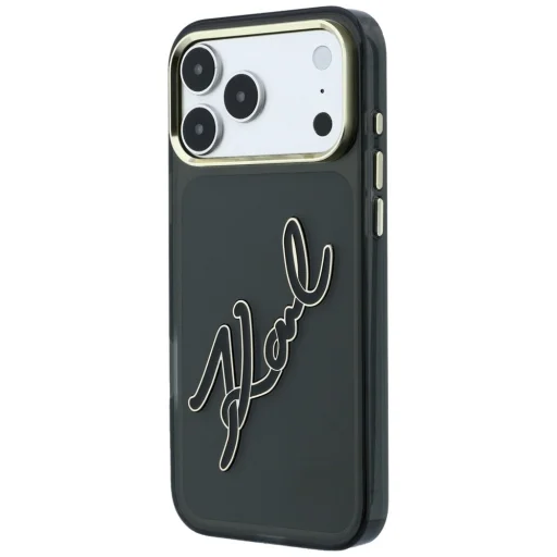 iPhone 18 Pro / 17 Pro puzdro – Karl Lagerfeld IML Big Signature, syntetická živica a kovový rám, čierne - 2