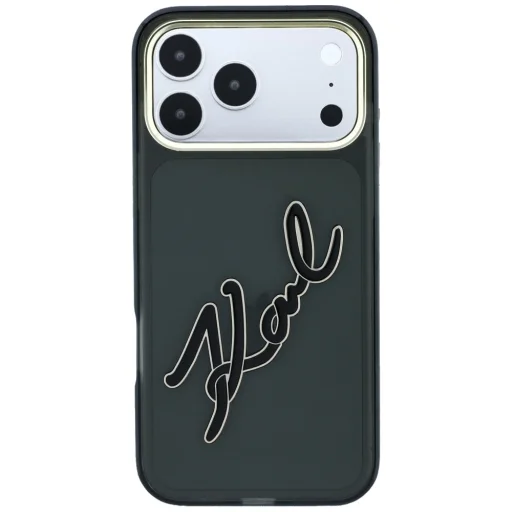 iPhone 18 Pro / 17 Pro puzdro – Karl Lagerfeld IML Big Signature, syntetická živica a kovový rám, čierne - 3