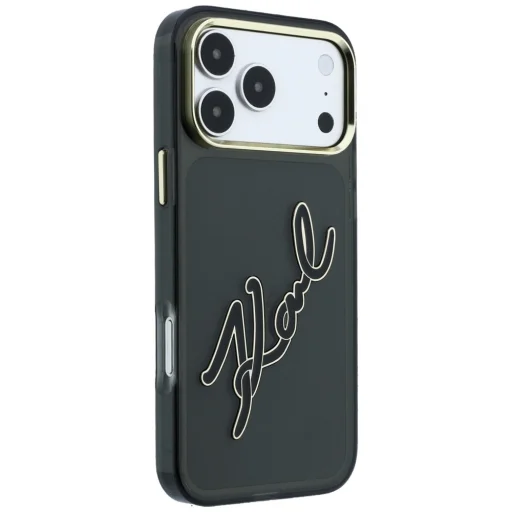 iPhone 18 Pro / 17 Pro puzdro – Karl Lagerfeld IML Big Signature, syntetická živica a kovový rám, čierne - 4