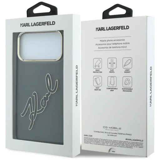 iPhone 18 Pro / 17 Pro puzdro – Karl Lagerfeld IML Big Signature, syntetická živica a kovový rám, čierne - 8