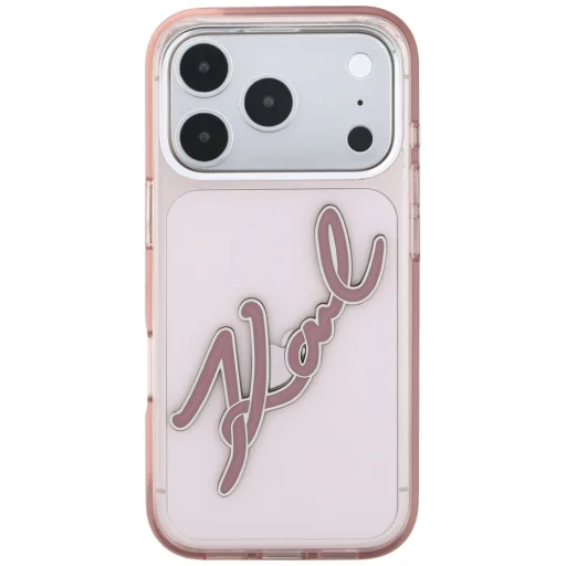 iPhone 18 Pro Max / 17 Pro Max ružové živicové puzdro Karl Lagerfeld IML Big Signature s kovovým rámom - 3