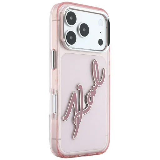 iPhone 18 Pro Max / 17 Pro Max ružové živicové puzdro Karl Lagerfeld IML Big Signature s kovovým rámom - 4