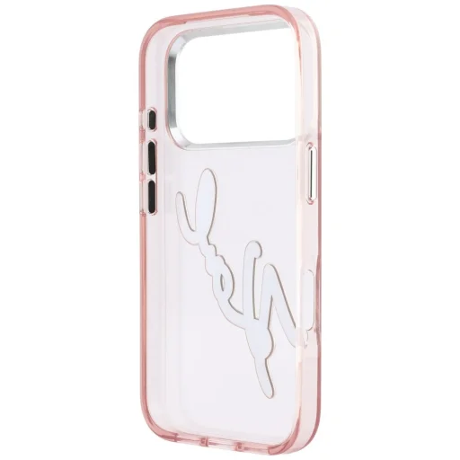 iPhone 18 Pro Max / 17 Pro Max ružové živicové puzdro Karl Lagerfeld IML Big Signature s kovovým rámom - 7