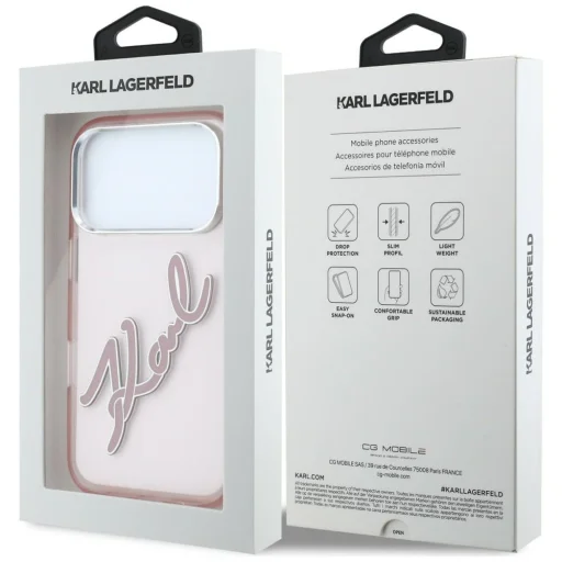 iPhone 18 Pro Max / 17 Pro Max ružové živicové puzdro Karl Lagerfeld IML Big Signature s kovovým rámom - 8