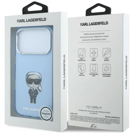 Apple iPhone 18 Pro Max / iPhone 17 Pro Max svetlomodrý Karl Lagerfeld IML Ikonik Sketch Print MagSafe kryt - 8