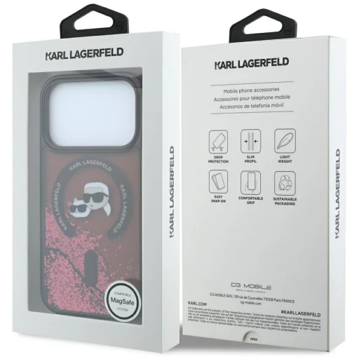 iPhone 18 Pro / 17 Pro bordové puzdro Karl Lagerfeld MagSafe s tekutými flitrami a podobizňou Karla a Choupette - 8