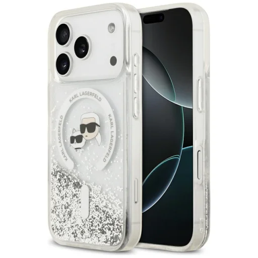 iPhone 18 Pro / 17 Pro priehľadný zadný kryt Karl Lagerfeld Liquid Glitter Karl & Choupette Heads MagSafe - 1