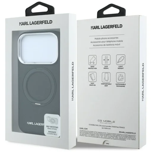 iPhone 18 Pro Max / iPhone 17 Pro Max Karl Lagerfeld Ring Stand 360 Saffiano Classic Logo MagSafe puzdro, čierne - 8