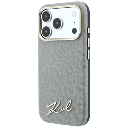 iPhone 18 Pro / iPhone 17 Pro Karl Lagerfeld Saffiano MagSafe puzdro s malým kovovým nápisom loga, béžové - 2