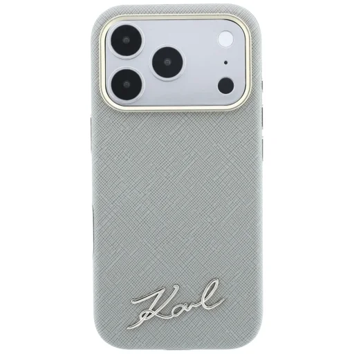 iPhone 18 Pro / iPhone 17 Pro Karl Lagerfeld Saffiano MagSafe puzdro s malým kovovým nápisom loga, béžové - 3