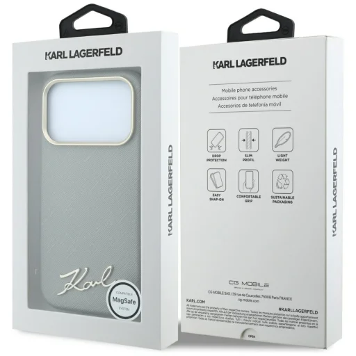 iPhone 18 Pro / iPhone 17 Pro Karl Lagerfeld Saffiano MagSafe puzdro s malým kovovým nápisom loga, béžové - 8