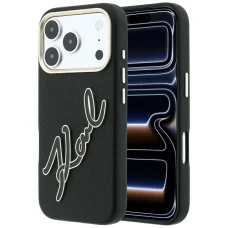 iPhone 18 Pro / iPhone 17 Pro čierny zadný kryt Karl Lagerfeld s hladkým povrchom a veľkým živicovým logom s podpisom