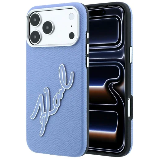 iPhone 18 Pro / 17 Pro Karl Lagerfeld pevný zadný kryt s veľkým živicovým logom podpisu, modrý - 1