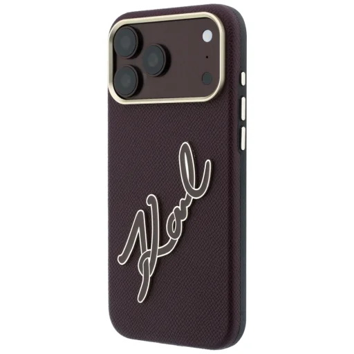 iPhone 18 Pro / 17 Pro bordový hladký kryt Karl Lagerfeld s veľkým živicovým podpisovým logom - 2