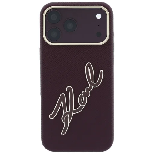iPhone 18 Pro / 17 Pro bordový hladký kryt Karl Lagerfeld s veľkým živicovým podpisovým logom - 3