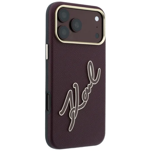 iPhone 18 Pro / 17 Pro bordový hladký kryt Karl Lagerfeld s veľkým živicovým podpisovým logom - 4