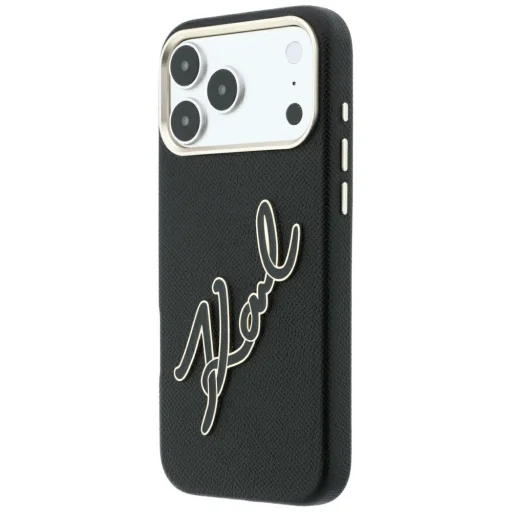 Čierny kryt Karl Lagerfeld pre iPhone 18 Pro Max / iPhone 17 Pro Max s hladkým povrchom a veľkým živicovým logom s podpisom - 2