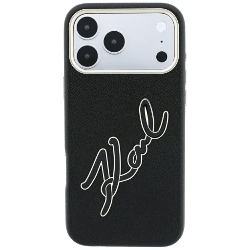 Čierny kryt Karl Lagerfeld pre iPhone 18 Pro Max / iPhone 17 Pro Max s hladkým povrchom a veľkým živicovým logom s podpisom - 3