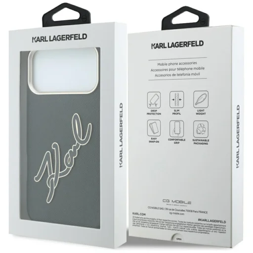 Čierny kryt Karl Lagerfeld pre iPhone 18 Pro Max / iPhone 17 Pro Max s hladkým povrchom a veľkým živicovým logom s podpisom - 8