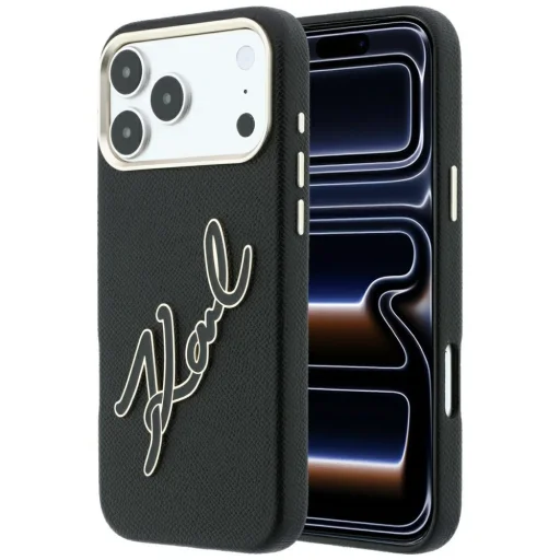Čierny kryt Karl Lagerfeld pre iPhone 18 Pro Max / iPhone 17 Pro Max s hladkým povrchom a veľkým živicovým logom s podpisom - 1