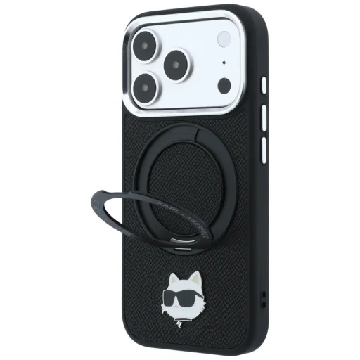 iPhone 18 Pro / 17 Pro čierny Karl Lagerfeld zadný kryt s hlavou Choupette MagSafe s prstencovým stojanom otočným o 360° - 2