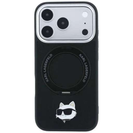 iPhone 18 Pro / 17 Pro čierny Karl Lagerfeld zadný kryt s hlavou Choupette MagSafe s prstencovým stojanom otočným o 360° - 3