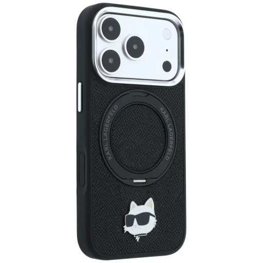 iPhone 18 Pro / 17 Pro čierny Karl Lagerfeld zadný kryt s hlavou Choupette MagSafe s prstencovým stojanom otočným o 360° - 4