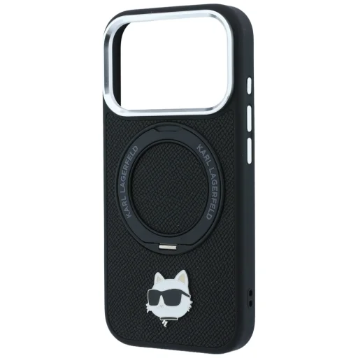 iPhone 18 Pro / 17 Pro čierny Karl Lagerfeld zadný kryt s hlavou Choupette MagSafe s prstencovým stojanom otočným o 360° - 6