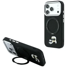 iPhone 18 Pro / 17 Pro čierny Karl Lagerfeld Ring Stand 360 Karl & Choupette Heads Pin MagSafe zadný kryt