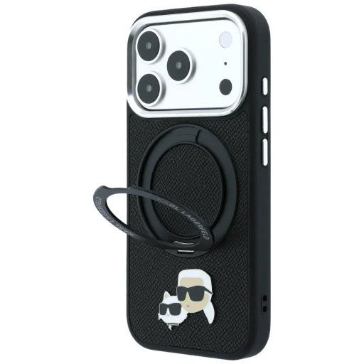 iPhone 18 Pro / 17 Pro čierny Karl Lagerfeld Ring Stand 360 Karl & Choupette Heads Pin MagSafe zadný kryt - 2