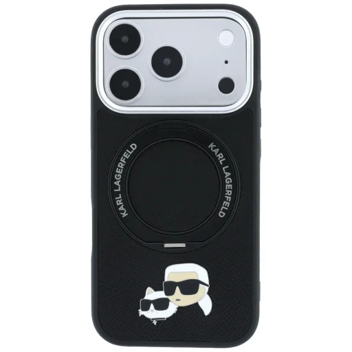 iPhone 18 Pro / 17 Pro čierny Karl Lagerfeld Ring Stand 360 Karl & Choupette Heads Pin MagSafe zadný kryt - 3