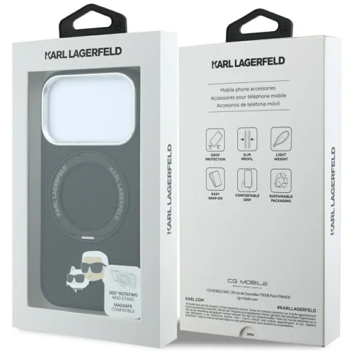 iPhone 18 Pro / 17 Pro čierny Karl Lagerfeld Ring Stand 360 Karl & Choupette Heads Pin MagSafe zadný kryt - 8